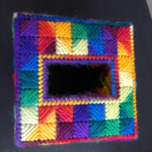 (2) Vintage Decorative Checkered Embroidered Tissue Box Cover